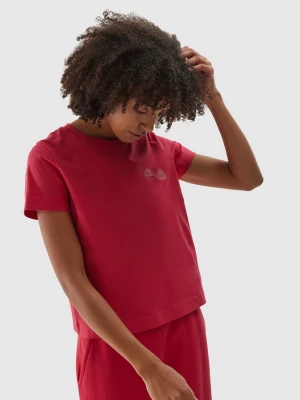 T-shirt z bawełny organicznej z nadrukiem damski - czerwony 4F