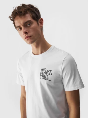 T-shirt z bawełny organicznej z nadrukiem męski - biały 4F