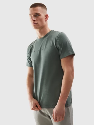 T-shirt regular z bawełny organicznej z nadrukiem męski - khaki 4F