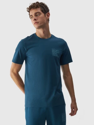 T-shirt z bawełny organicznej z nadrukiem męski - morska zieleń 4F
