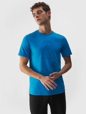T-shirt z bawełny organicznej z nadrukiem męski - niebieski 4F