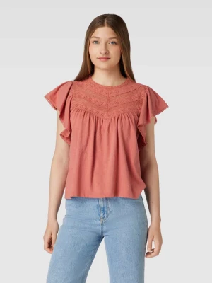 T-shirt z bawełny z obszyciem kamieniami QS