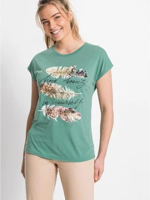 Zdjęcie produktu T-shirt z brokatowym nadrukiem BonPrix zielony
