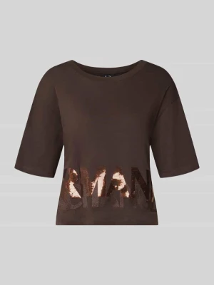 t-shirt z cekinowym obszyciem Armani Exchange Ciemnobrązowy