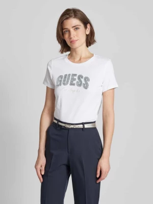 T-shirt z cekinowym obszyciem model ‘SEQUINS’ Guess
