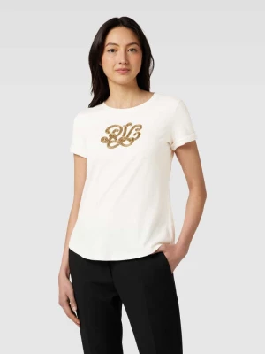 T-shirt z cekinowym obszyciem z logo model ‘HALLY’ Lauren Ralph Lauren