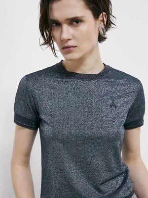 T-shirt z cienkiej dzianiny z logo ze strassami PATRIZIA PEPE