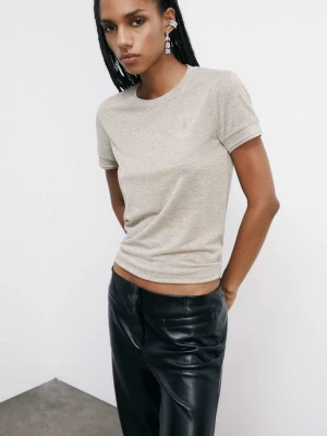 T-shirt z cienkiej dzianiny z logo ze strassami PATRIZIA PEPE