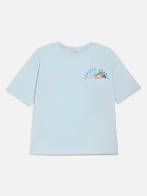 T-shirt z czystej bawełny organicznej, z dużym nadrukiem na plecach, loose fit BonPrix niebieski