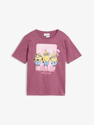 T-shirt z czystej bawełny, z kultowym motywem Minionka BonPrix fioletowy