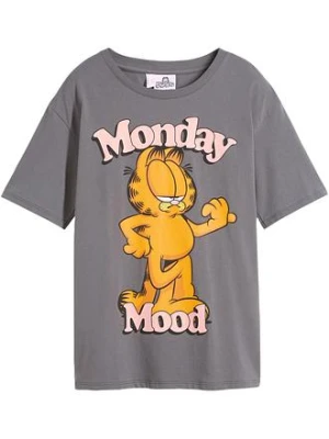 T-shirt z czystej bawełny z nadrukiem Garfielda BonPrix szary
