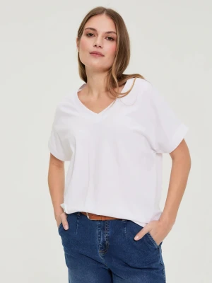 T-shirt z dekoltem biały Moodo