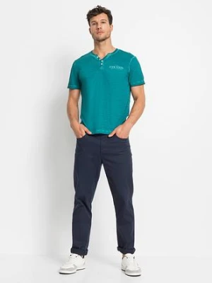 T-shirt z dekoltem henley z krótkim rękawem, z efektem sprania, z czystej bawełny organicznej bonprix