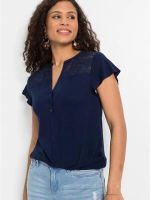T-shirt z dekoltem henley z mieszanki wiskozy bonprix