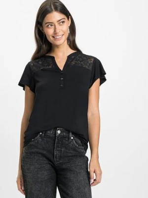 T-shirt z dekoltem henley z mieszanki wiskozy bonprix