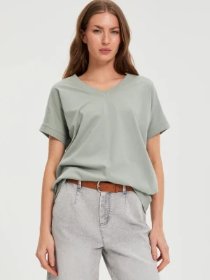 T-shirt z dekoltem oliwkowy Moodo
