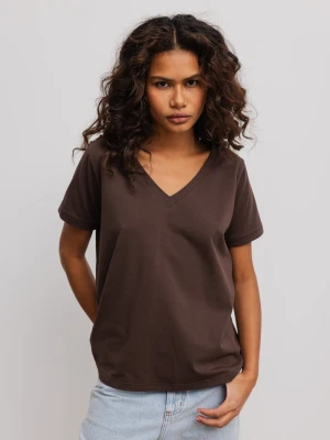 T shirt z dekoltem w kształcie V w kolorze BROWN- V NECK Marsala