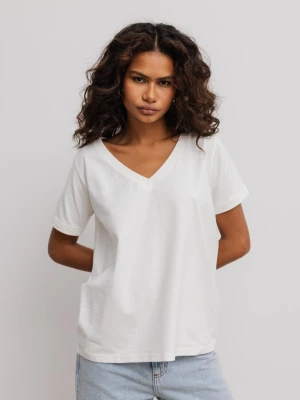 T shirt z dekoltem w kształcie V w kolorze ECRU- V NECK-XL Marsala