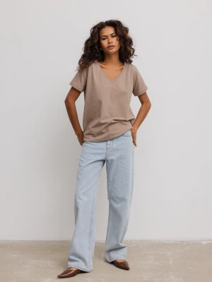 T shirt z dekoltem w kształcie V w kolorze LATTE- V NECK-M Marsala