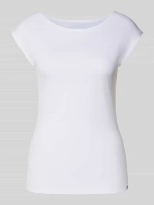 t-shirt z dekoltem w łódkę i detalem z logo Marc Cain