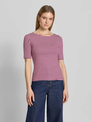 t-shirt z dekoltem w łódkę i detalem z logo Zero