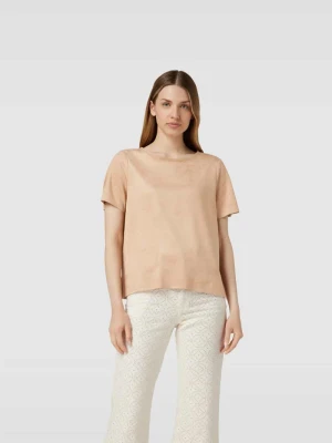 T-shirt z dekoltem w łódkę Juvia Camel