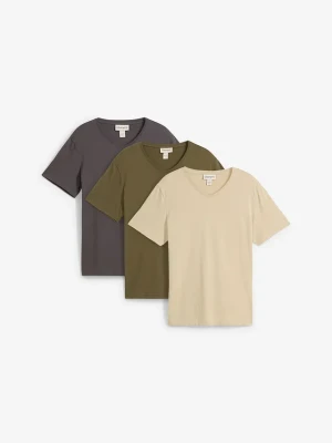 T-shirt z dekoltem w serek (3 szt.) BonPrix beżowy
