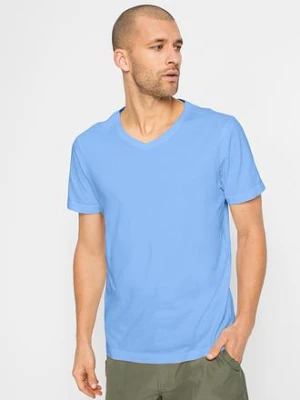 T-shirt z dekoltem w serek (5 szt.) BonPrix niebieski