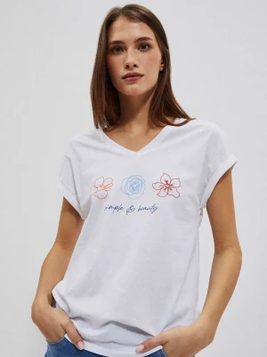 Zdjęcie produktu T-shirt z dekoltem w serek i nadrukiem biały Moodo