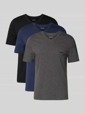 T-shirt z dekoltem w serek w zestawie 3 szt. model ‘Classic’ Boss Ciemnoszary melanż
