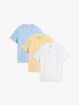 T-shirt z dekoltem w serek, z czystej bawełny organicznej, 3 szt. BonPrix niebieski