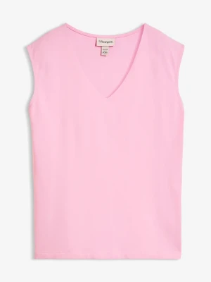T-shirt z dekoltem w serek z czystej bawełny organicznej BonPrix różowy