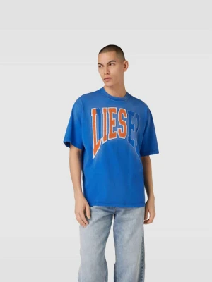 T-shirt z detal z logo Diesel Niebieski