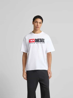 t-shirt z detalem z logo Diesel Biały