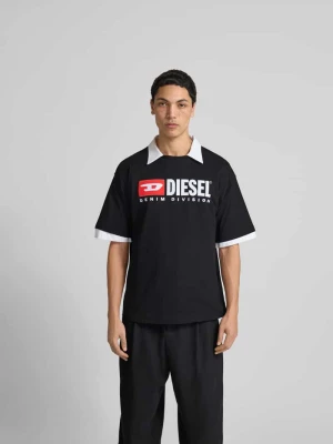 t-shirt z detalem z logo Diesel Czarny