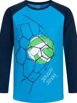 T-shirt z długim rękawem dla chłopca, z motywem piłkarskim, niebieska, 3-8 lat Endo