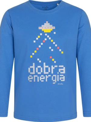 T-shirt z długim rękawem dla chłopca, z napisem dobra energia, niebieski, 3-8 lat Endo