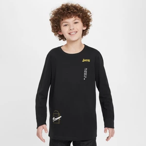 T-shirt z długim rękawem dla dużych dzieci (chłopców) Los Angeles Lakers Courtside Max90 - Czerń Nike