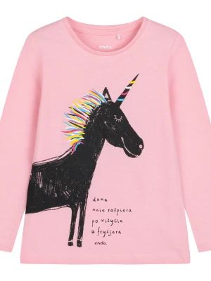 T-shirt z długim rękawem dla dziewczynki, z jednorożcem i napisem "duma mnie rozpiera po wizycie u fryzjera", różowy 3-8 lat Endo
