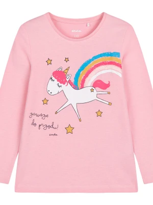 T-shirt z długim rękawem dla dziewczynki, z jednorożcem i napisem "zawsze do przodu", różowy 3-8 lat Endo