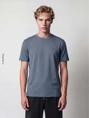 T-shirt z dyskretnym napisem z logo Boss Niebieski