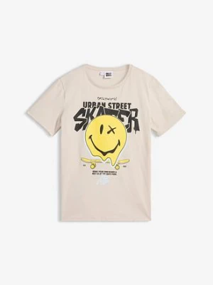 T-shirt z emotikoną z czystej bawełny organicznej bonprix