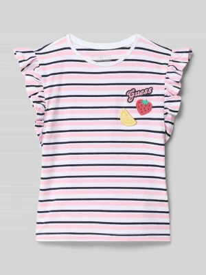 t-shirt z falbanami i logo Guess