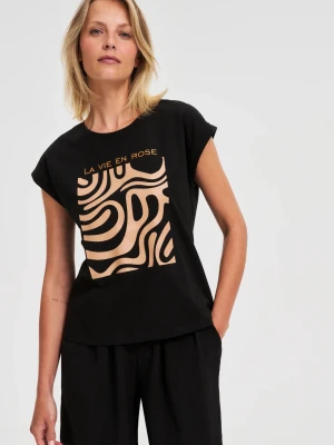 T-shirt z geometrycznym nadrukiem czarny Moodo