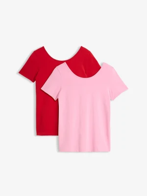 T-shirt z głębokim dekoltem na plecach (2 szt.) BonPrix różowy