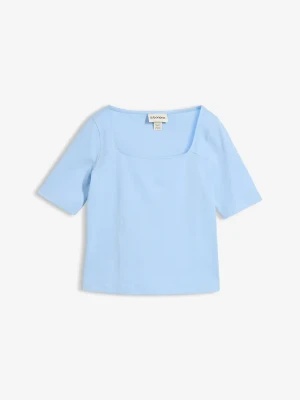 T-shirt z grubej bawełny organicznej BonPrix niebieski