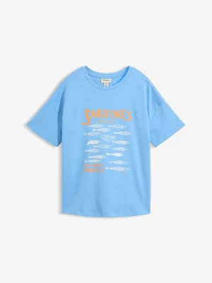 T-shirt z grubej bawełny organicznej BonPrix niebieski