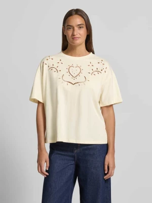 t-shirt z haftem angielskim i okrągłym dekoltem Jake*s Casual