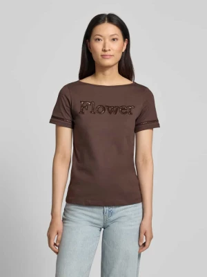 t-shirt z haftem angielskim i okrągłym dekoltem Jake*s Ciemnobrązowy