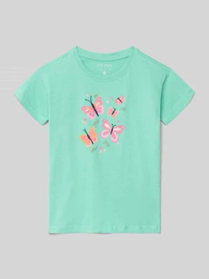t-shirt z haftem i okrągłym dekoltem BLUE SEVEN
